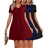 Huukeay 3 Pack Women's V Neck Short Sleeve T Shirt Dress Trendy Basics Dress