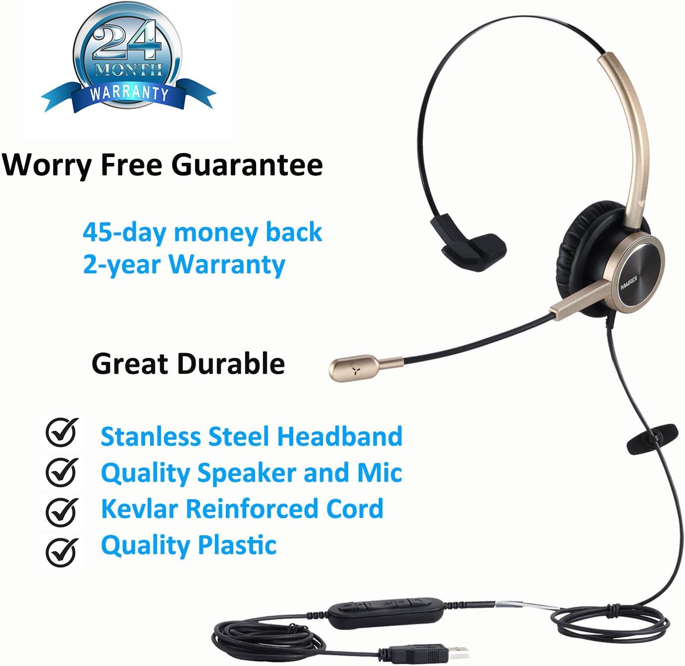 MAIRDI USB Telephone Headset with Microphone OverTheHead, Computer