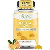 Pure By Nature Omega 3 Gummies for Adults & Kids, Omega 3 Fatty Acid Supplements with Omega 3 6 9 for Circulatory Support, No Fish Oil Orange Flavor Omega Gummies, 60 Days Supply (60 Count)
