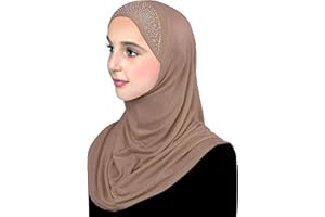 MIDDLE EASTERN MALL Aiyah Hijab for Girl's 1 piece Lycra Amira Head Scarf with Rhinestones Easy Pull-on Headscarf