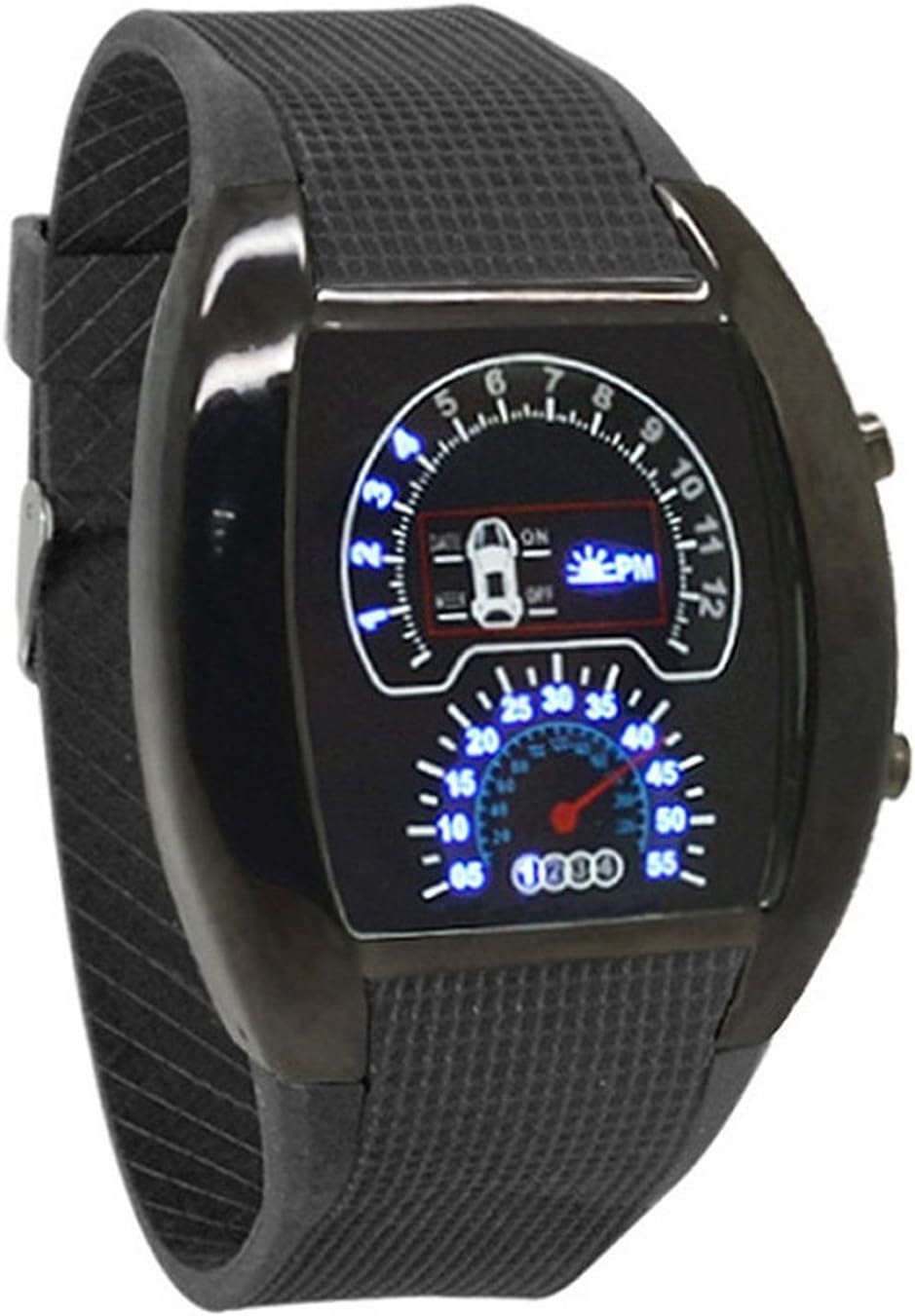Ou Mad Blue LED Car Speedometer Quarzt Watch RPM Turbo Rubber For Mens