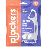 Plackers Gentle Line Floss Picks, Fresh Mint, 150 Count | GentleSlide fiber, Soft tape floss, Floss fiber made without PTFE, Raised grips, FlipPick, Plaque removal