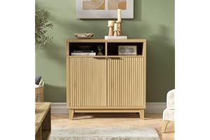 FiveWillowise Buffet Cabinet with Storage - Elegant Fluted Storage Cabinet with Adjustable Shelves and Solid Wood Leg, Modern Buffet Sideboard for Living Room, Dining Room, Entryway