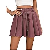 GORGLITTER Women's Flowy Wide Leg Linen Shorts High Waisted Summer Drawstring Beach Vacation Shorts