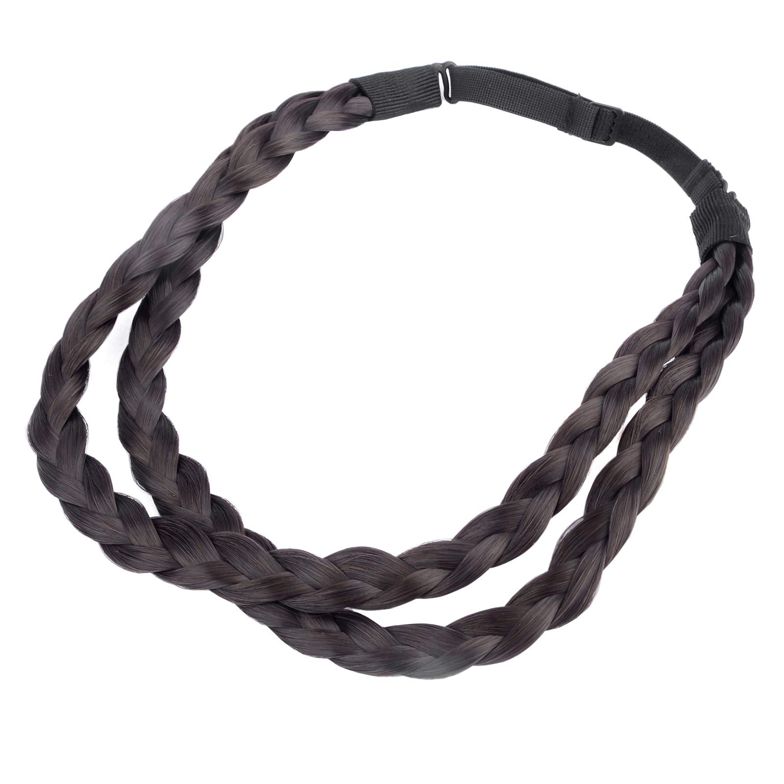 BOBIYA Double Three Strand Synthetic Hair Braided Headband Plait Headband for Women Girl (Dark Brown)