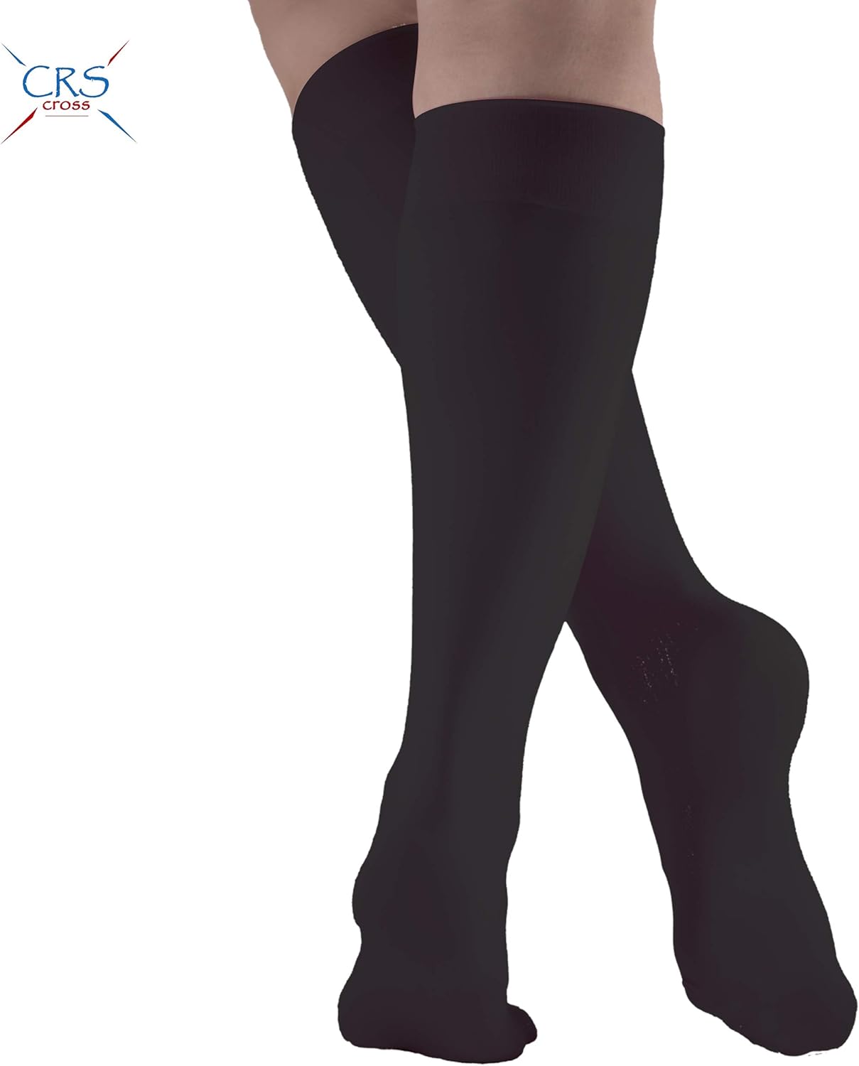 CRS Cross Figure Skating Socks (2 Pair) Knee High Tights for Ice Skates, Footed Skate Socks, Dance Tights (Biellmann Black): Clothing