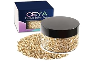 Ceya 5.3oz/ 150g Crushed Irregular Glass Shallow Gold Metallic Crystal Chips Broken Glass Glitter 2-4mm Craft Glitter for Nail Arts Epoxy Resin Mold Coasters Ornament Painting Geode Phone Case Jewelry
