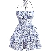 Floerns Women's Floral Halter Ruffle Tiered Cute Summer Mini Dress Milkmaid Vacation Sundress