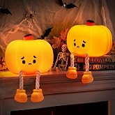 ODEETRONIC Rechargeable Pumpkin Night Light, 2 Pack Silicone Lamp for Kids | Dimmable tap touch control; 30 Min timer; BPA-free squishy; Halloween phone holder decor; Nursery bedroom funny baby toddler