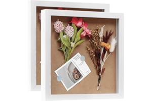 Muzilife 10x10 Shadow Box Picture Frame 2-Pack Wood 3D Picture Frame with Glass Cover Display Case for Medals, Wedding Memories, Tickets, and Photos, White