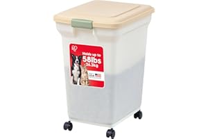 IRIS USA 58 Lbs / 67 Qt WeatherPro Airtight Pet Food Storage Container with Attachable Casters, For Dog Cat Bird and Other Pet Food Storage Bin, Keep Fresh, Translucent Body, Pearl/Almond