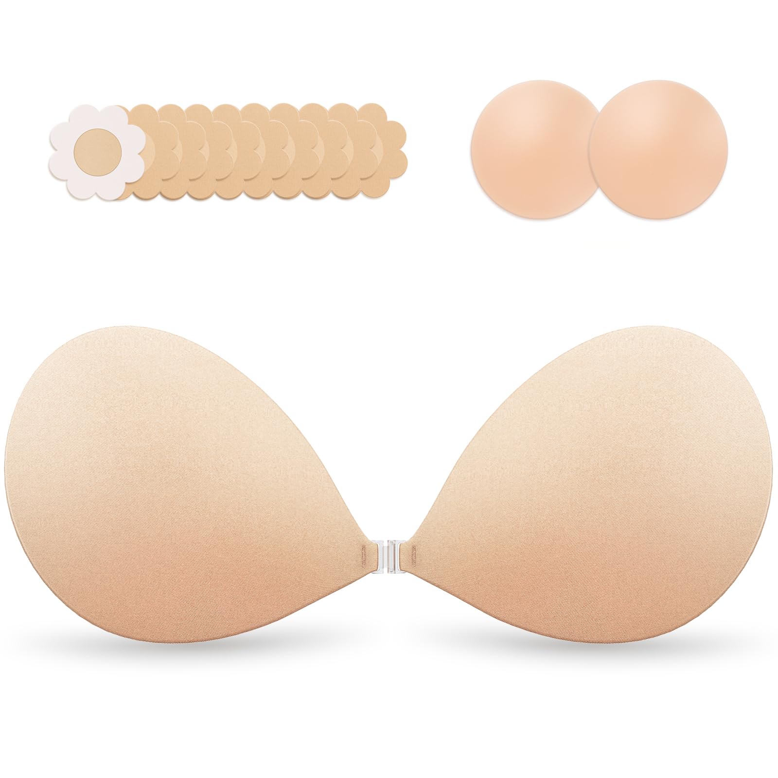 Photo 1 of Invisible Strapless Sticky Bra Push up for Women, Ultra Adhesive Bra for Backless Dress, Cleavage Bra Lift with Pasties Kit (C Cup, Beige)