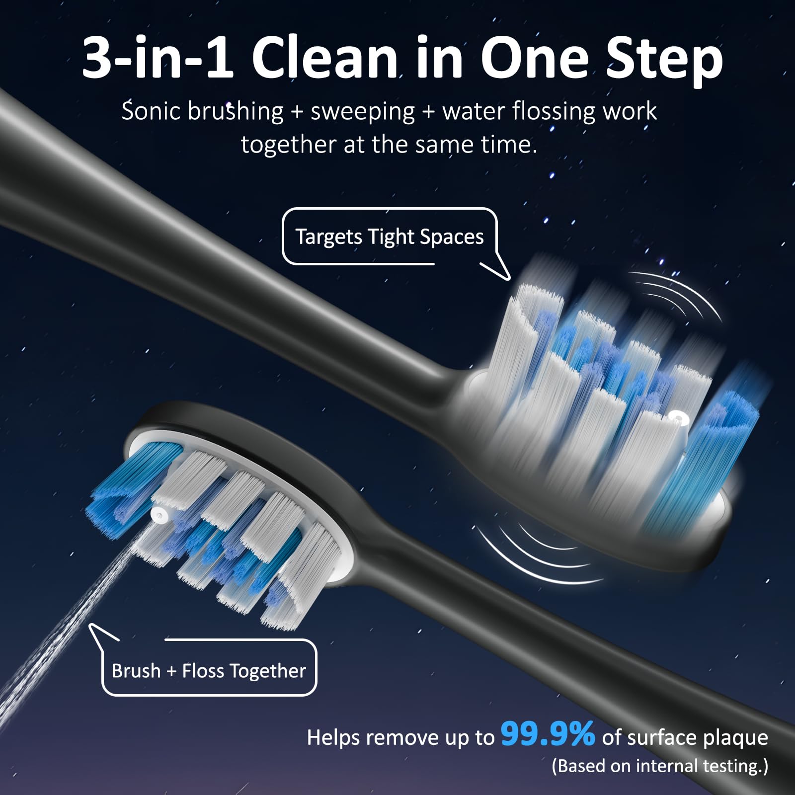 Marchpower 3-in-1 Elektrische Zahnbürste mit Munddusche, Oszillation, Vibration & Wasserflosser, 3+4 Modi, Profi-Schallzahnbürste mit 155ml Magnet-Wassertank, IPX7 Kombigerät 2 Bürstenköpfe, Spacegrau 2