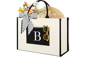 IDEATECH Canvas Tote Bag for Women, Personalized Birthday Gifts for Women, Monogram Beach Tote Bag Great for Wedding, Holiday