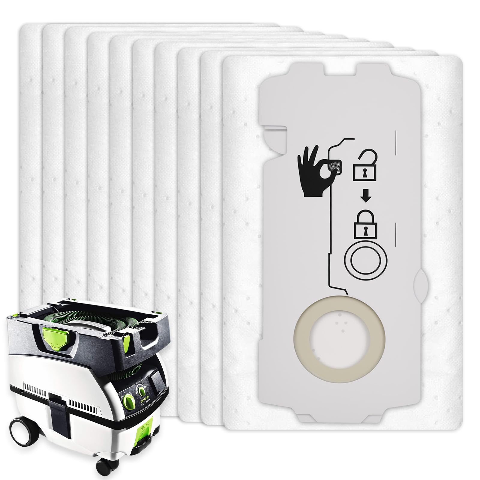Photo 1 of 10 Pack 204308 Vacuum Bags for Festool CT Mini CT MIDI Yom 2019 onwards, Dust Collector Bags Dust Extractor Accessories Vacuum Replacement Filter Bags