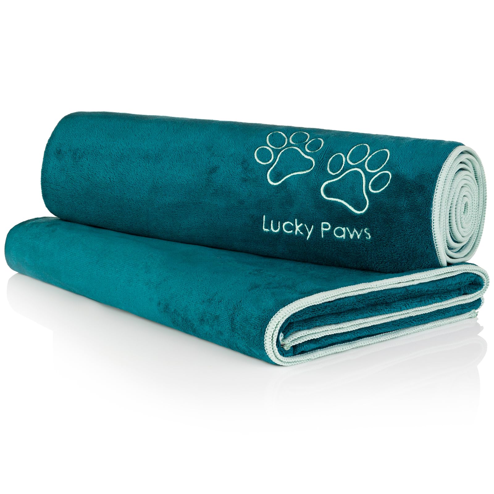 Lucky Paws® UK Dog Towel – Extra Large 140x70cm – Super Absorbent, Luxuriously Soft & Fast Drying Microfibre Towel – Premium Dog Towels for Drying Dogs (Pack of 2, Teal)