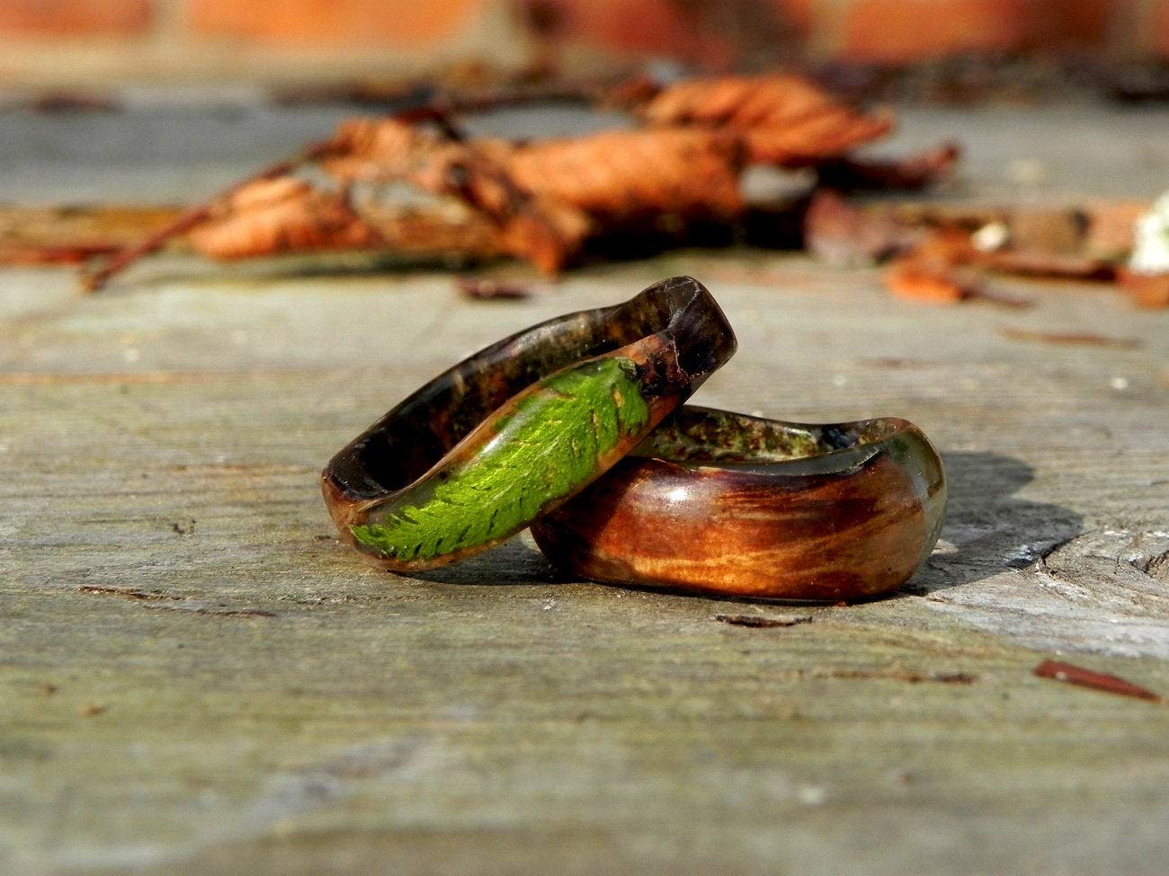 Bentwood forest ring, Fern wood ring, Resin wooden ring