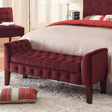 Amazon Com Red Luxurious Velvet Storage Bench Settee Solid