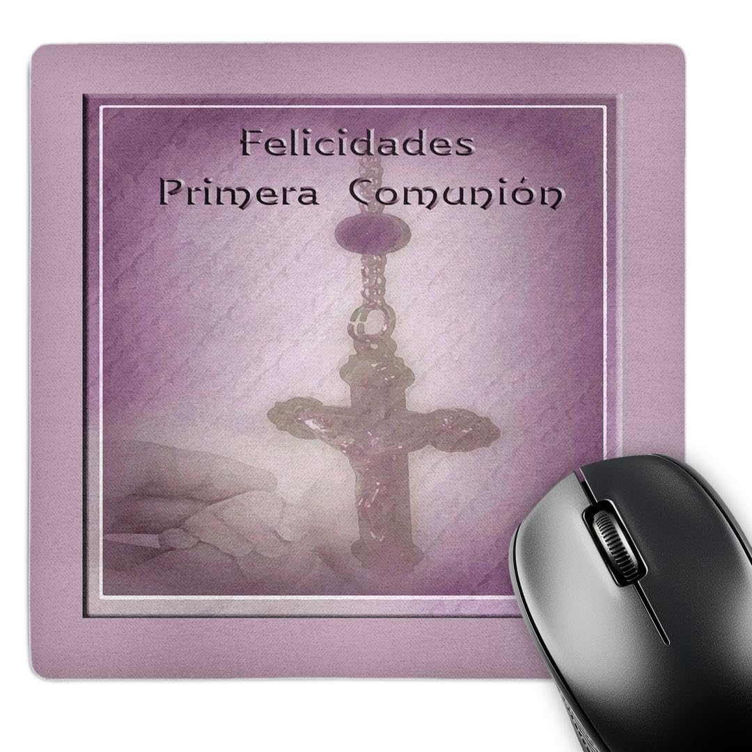 3dRose mp_43410_1 8 x 8 Spanish First Communion, Felicidades Primera Comunión. Rosary, Pink Mouse Pad