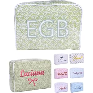 Large Capacity Striped PVC Makeup Bags for Women, Personalized Embroidered Name Waterproof Cosmetic Pouch, Custom Zipper Mono