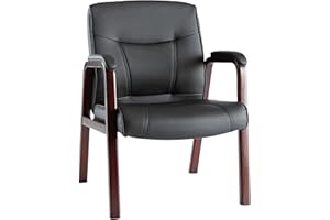 Alera ALEMA43ALS10M Madaris Series Leather Guest Chair With Wood Trim Legs - Black/Mahogany