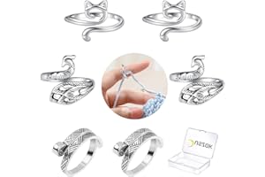 Juszok 6 Pcs Crochet Ring Adjustable Knitting Crochet Tension Ring for Finger Cat Open Yarn Guide Finger Holder Ring for Crocheting Thimbles Crochet Accessories with Box
