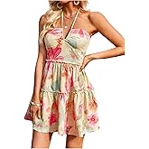Floerns Women's Floral Sleeveless Halter Dress Milkmaid Flare Hem Boho Dress