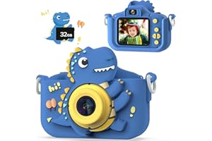 NIDOOT Dinosaur Kids Camera, HD Selfie Toddler Camera, Christmas Birthday Toys for Boys Girls Age 3-12 Years, Kid Digital Camera with 32GB Card, Dinosaur Toys Gifts for Kids 3 4 5 6 7 8 Years Old (Blue)
