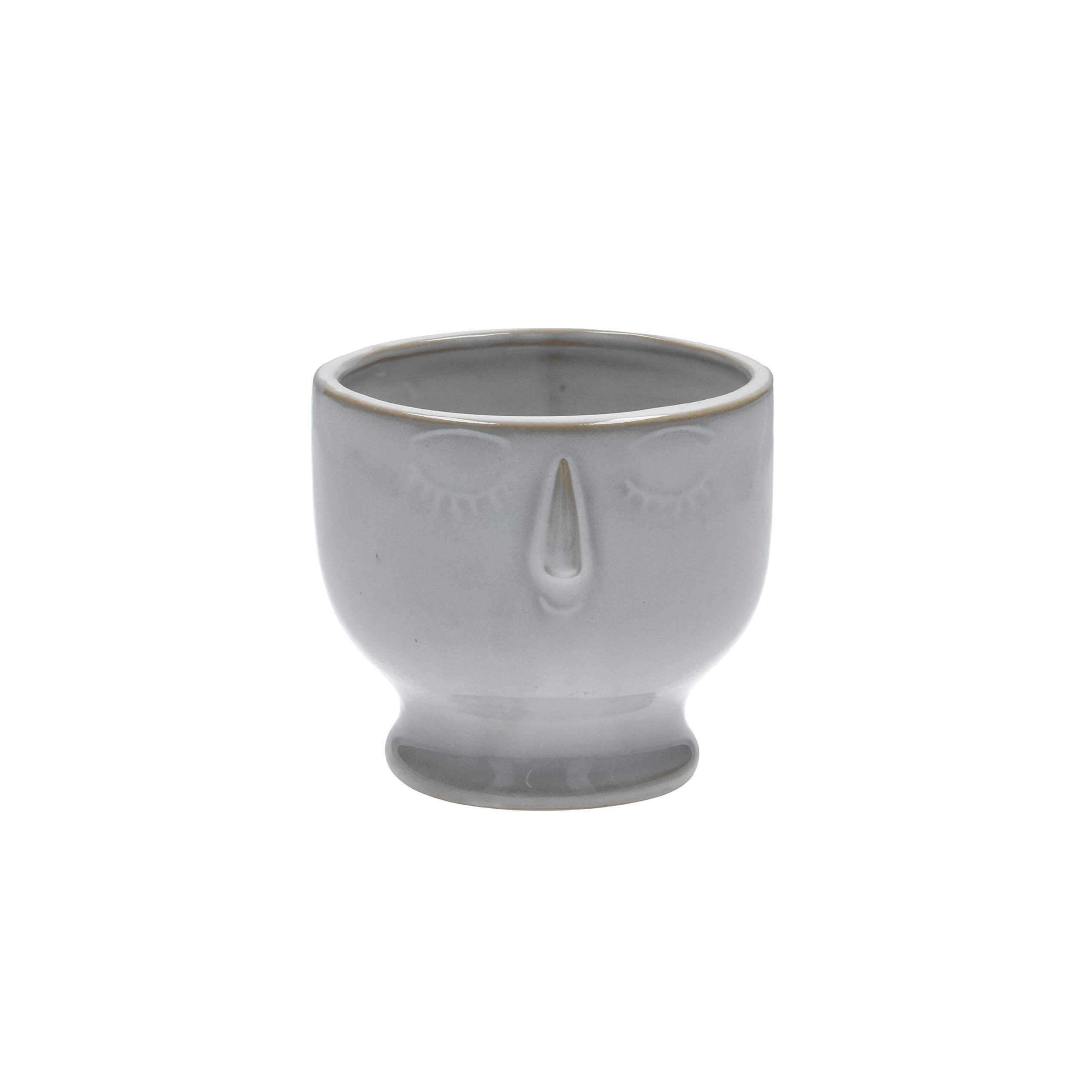 Gisela Graham Glazed Round Face Design Pot Cover, Small, White ,36612