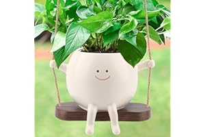 CEOJPA Large Size Swing Face Hanging Planter Pot for Indoor Outdoor Plants, Cute Swinging Plant Pot, Hanging Flower Pots, Face Planter Pot Head, Christmas&White Elephant Gifts,Resin Succulent Planter