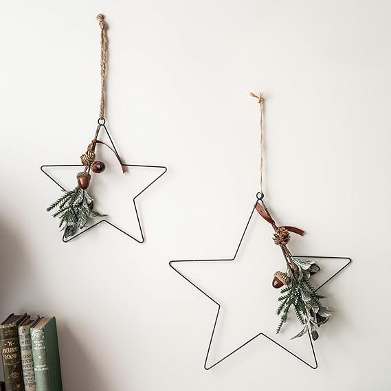 MACOSA Weihnachtssterne Girlande - 2er Set Metall Sterne Rostoptik 21cm