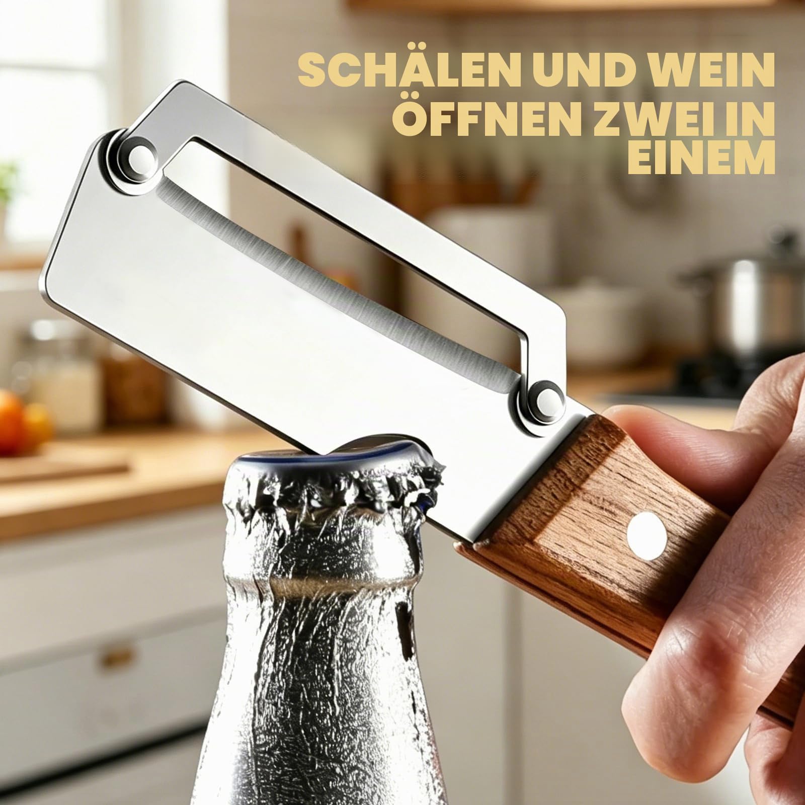 2 Stück Küchen Schäler, Hochwertiger GemüSeschäLer Mit Holzgriff Und FlaschenöFfner: 2-In-1-Küchenwerkzeug Aus Edelstahl, Geeignet FüR Obst, äPfel, Kartoffeln, KüRbis Und Papaya 5