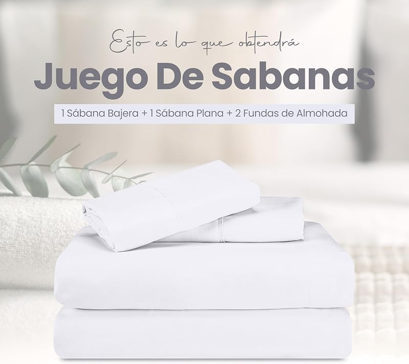 Juego de Sabanas 4 Piezas, 150x200cm, Blanco — foto 3 de 6