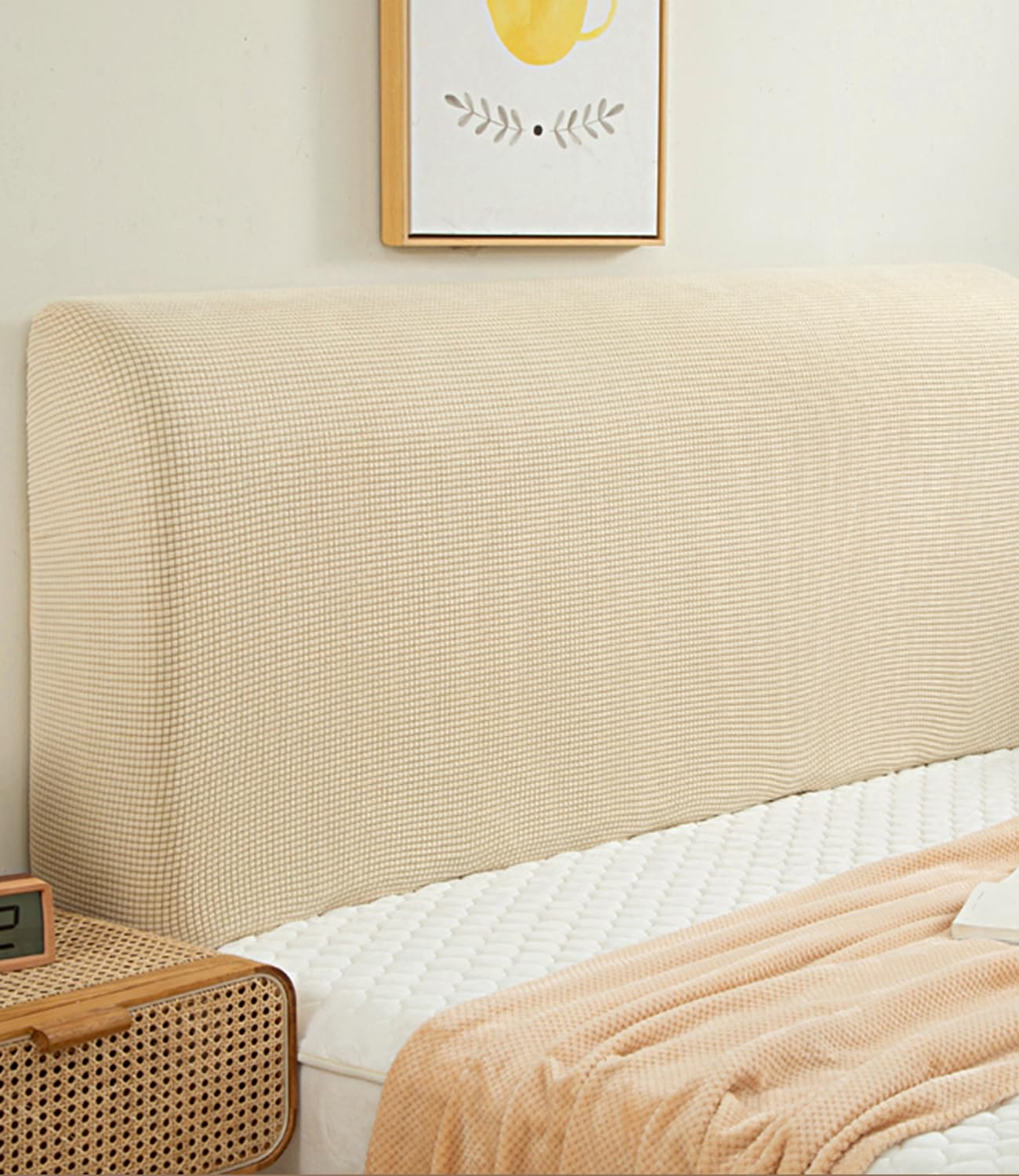 FANSU Headboard Cover for Single Double King Size Bed, Polar fleece Dustproof Headboard Wrap, Stretch All-Inclusive Bed Head Protector Cover Modern Bedroom Decoration (Beige,150cm)