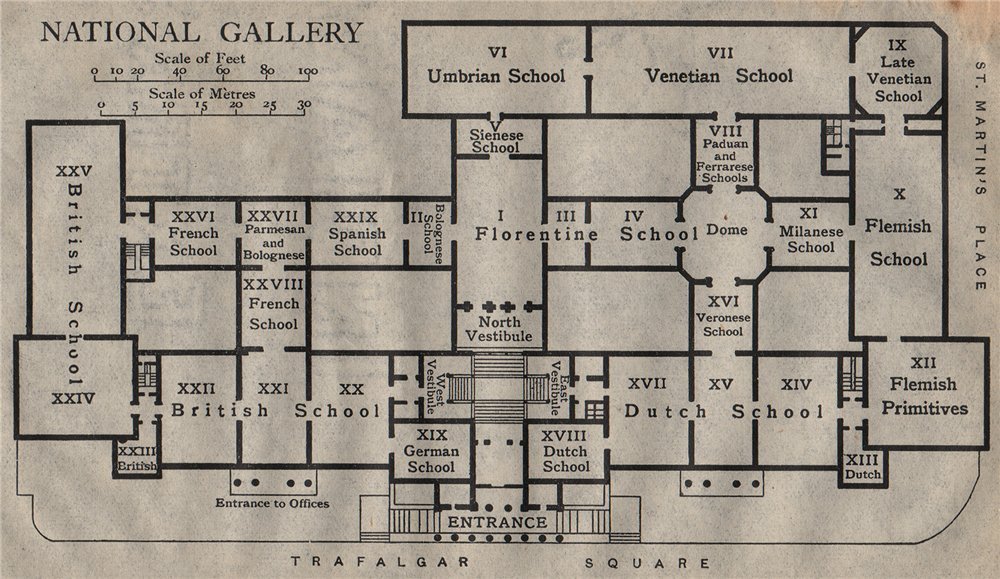 National Gallery London Map National Gallery. Vintage Map Plan. London - 1919 - Old Map - Antique Map -  Vintage Map - London Maps: Books