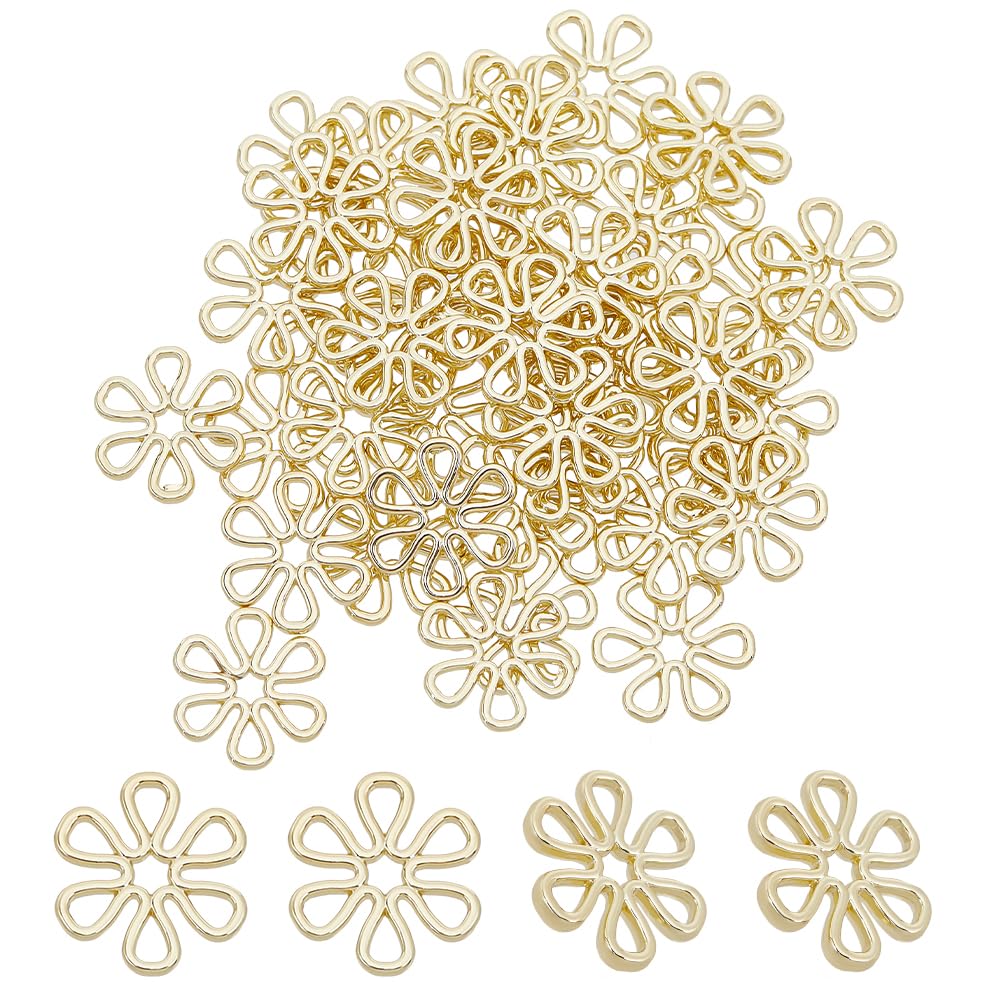 GOMAKERER 50 Pcs Hollow Frame Petal Blossom Charms 18mm, Light Gold Alloy Open Back Bezel Flower Pendants Frames Spacer Beads Connector Charms for Necklace Jewelry Making