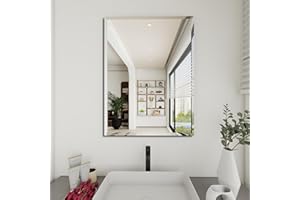YUNSHANGGE Rectangular Beveled Bathroom Mirrors, 16X24 inch Square Frameless Mirror, Rectangular Frameless Bathroom Mirror，Beveled Bathroom Mirror。