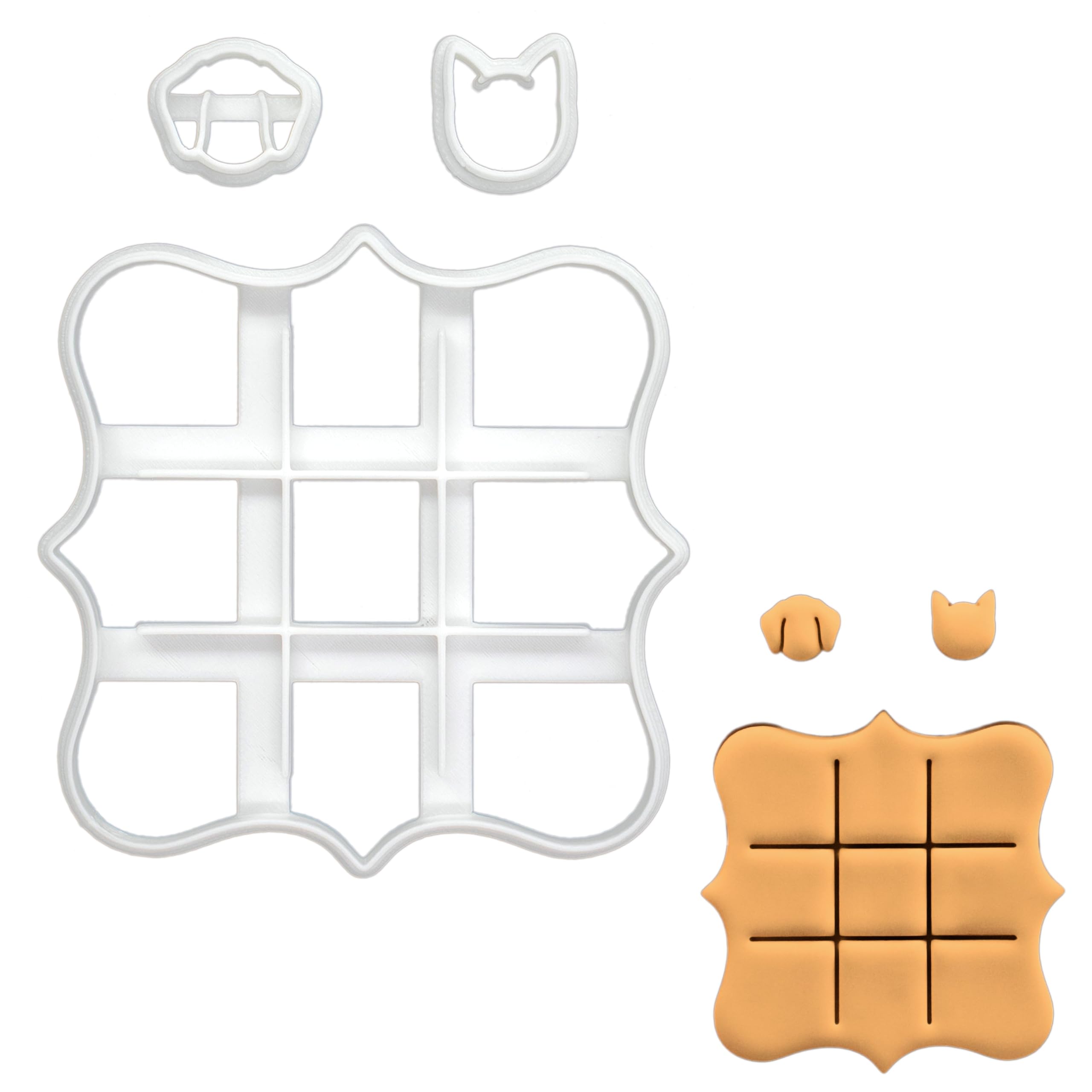 BAKERLOGY Dog and Cat Tic Tac Toe Cookie Cutter - Detailed Biscuit Cutter Design for Baking and Crafts, Ideal on Fondant, Dough, Clay