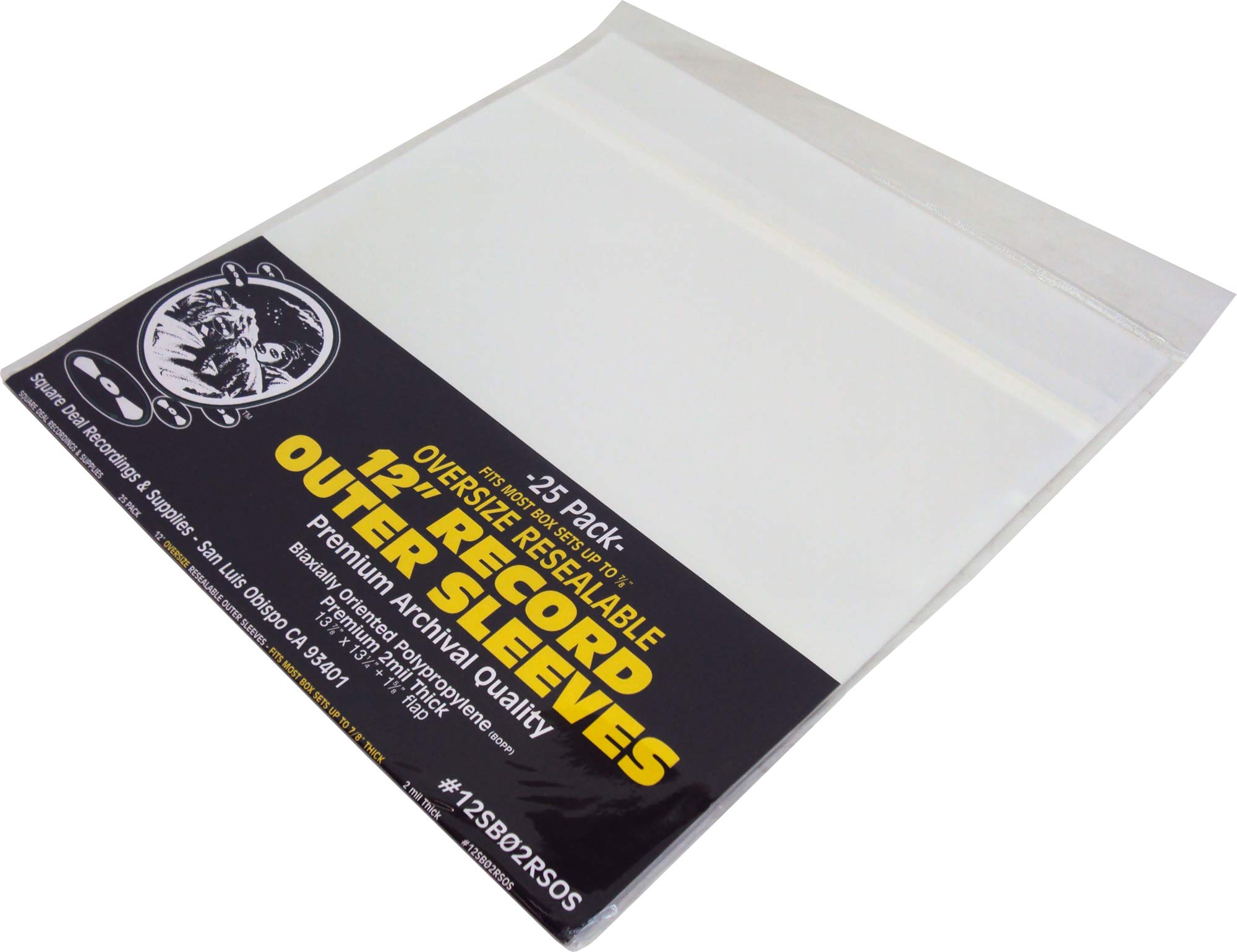 Photo 1 of (25) 12" Resealable Oversize Record Outer Sleeves - Super Clear Premium 2 Mil Thick Archival Quality BOPP - 13-7/8" x 13-1/4" + 1-5/8" Flap - FITS Most Box Sets UP to 7/8" Thick #12SB02RSOS