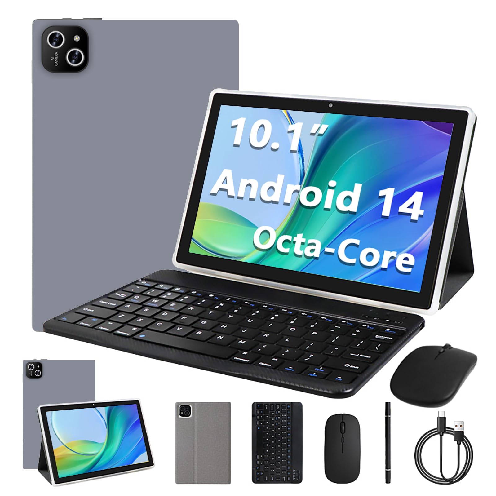 Photo 1 of ITMEIPC Tablet, Android 14 Tablet with 12GB RAM 64GB ROM, Octa-Core Processor Tablets with Keyboard, Mouse, 10.1 Inch 1280 * 800 IPS Touch Screen, Dual Camera, WiFi 6, BT 5.4, 6000mAh Battery