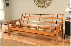 HomeStock Asian Allure Fusion Futon Wood Frame Classic Style with Mission Style Arms with Solid Pattern with Foldable Feature for Lounge Room with Tight Back Butternut/Queen Frame Without Drawers