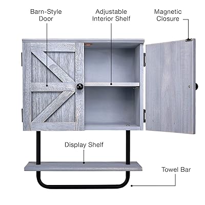 Buy Excello Global Products Barndoor Bathroom Wall Cabinet Space Saver Storage Cabinet Kitchen Medicine Cabinet With Adjustable Shelf And Towel Bar Rustic Gray Online In Indonesia B08lkv9lvc