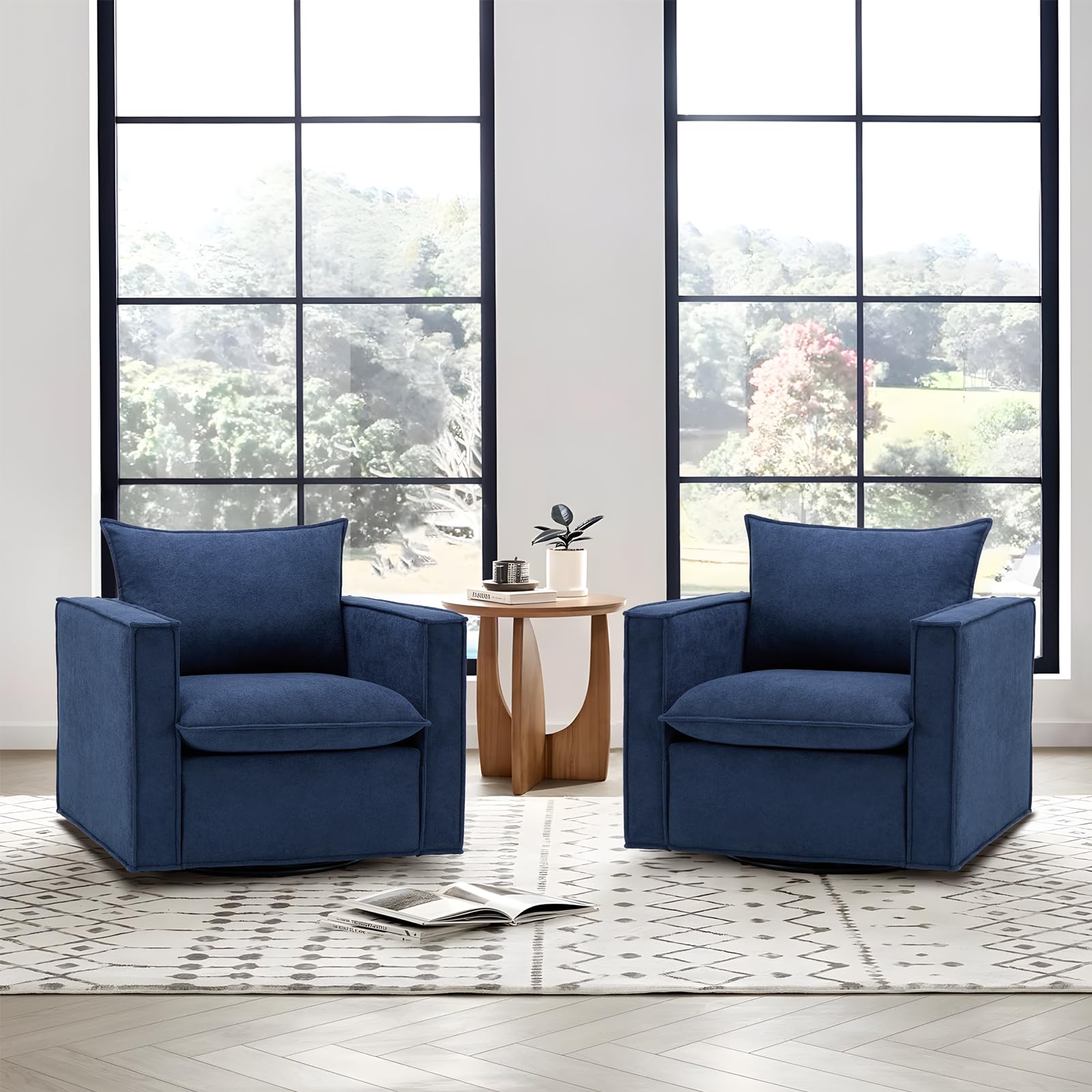 Photo 1 of *PARTIAL SET*
COLAMY Swivel Accent Chair Set of 2, 34 Inches Wide Upholstered Arm Chair with Plump Back Pillow, Modern Sofa Living Room Chair for Bedroom, Corner, Reading Nook-Blue