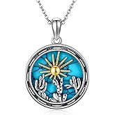 AXOMY Cactus Gifts for Women 925 Sterling Silver Turquoise Cactus Pendant Necklace Western Jewelry for Women