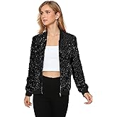 Yutuwomsfushi Womens Long Sleeve Sequin Open Front Zipper Jacket with Ribbed Cuffs
