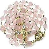 GeekTenet Rosary Beads Chaplet Premium Pink Natural Crystal Rosery Cross Catholic gifts