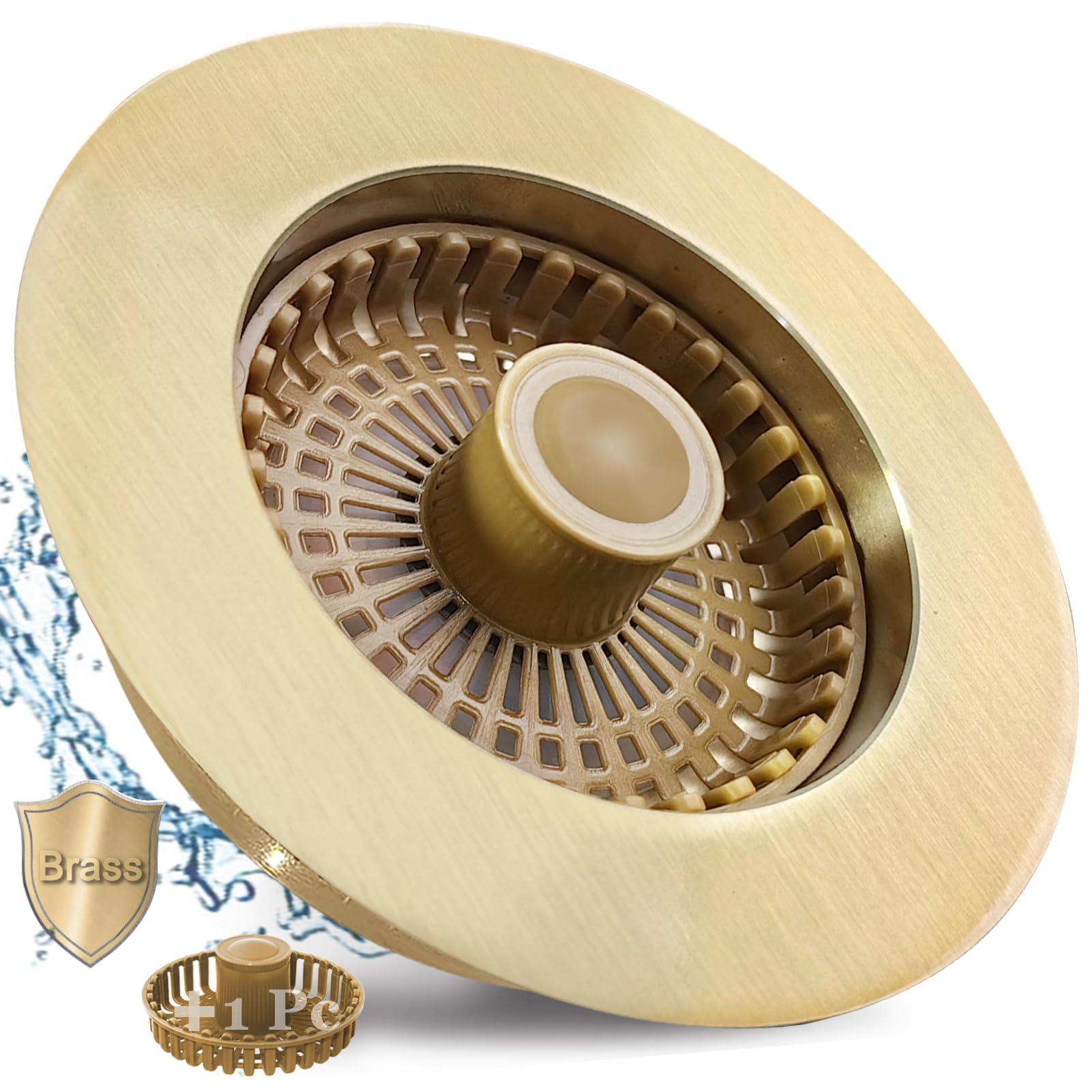 Photo 1 of BAOLSLS 3 in 1 Kitchen Sink Stopper, Pop Up Kitchen Sink Drain Strainer, with an Extra Basket Strainer, Kitchen Sink Drain Stopper for US Standard 3-1/2 Inch, Brass Material Electroplate Gold