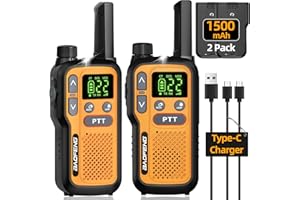 BAOFENG Walkie Talkies Long Range for Adults, Rechargeable Walkie Talkie FRS Two Way Radio with 1500mAh Li-ion Battery USB-C Charger NOAA Weather Radio VOX Walky Talky for Camping Hiking Cruises (2Pack)