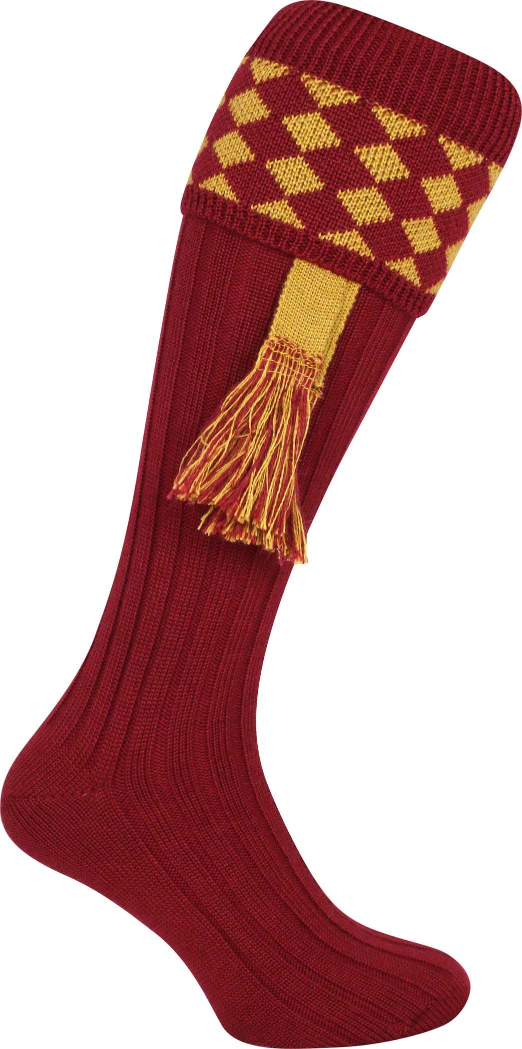JACK PYKE Harlequin Mens Shooting Socks with Garters – Durable Knee-High Hunting Socks for Country Sports & Outdoor Wear – 30% Wool / 70% Acrylic – Argyle Pattern – UK Size 8–11 - Burgundy/Gold — image 1