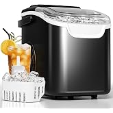 Antarctic Star Countertop Ice Maker Machine with Handle, 8 Cubes Ready in 6 Mins, 26.5lbs/24Hrs, Self-Cleaning Portable Ice Maker/Basket and Scoop for Home/Kitchen/Camping/RV (Black/Grey)